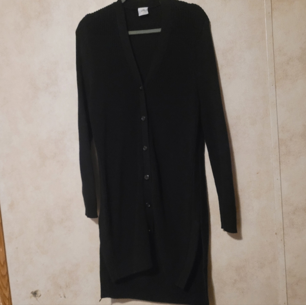 Cabi 3715 Madison Cardigan Womens Large Black Knit Duster Button Long Chunky